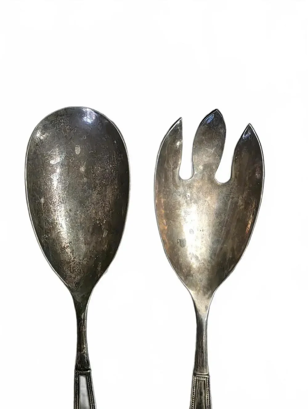 Vintage Godinger Silver Plated Salad Serving Set Spoon Fork Beaded Flutes Pearls